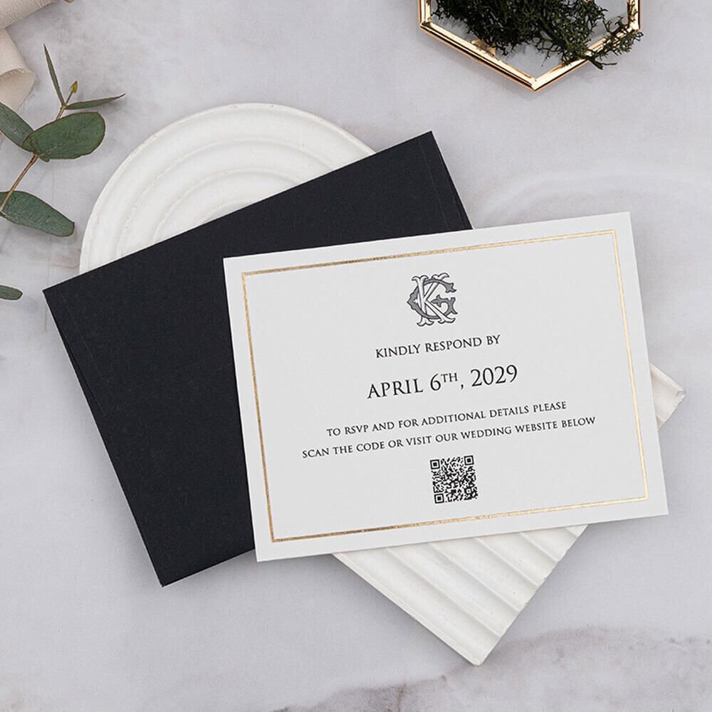 Kına Davetiyesi Er-50R-52a Siyah Zarflı Mini Davet Kartlı Zarif Davetiye