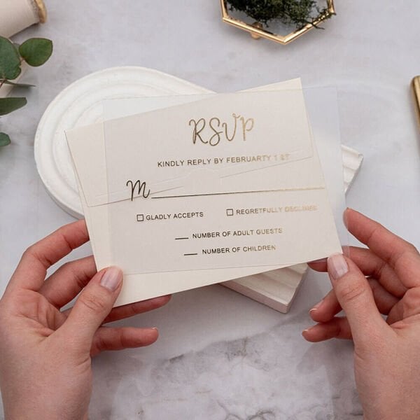 Kına Davetiyesi Er-50R-53b Somon Zarflı Şeffaf Mini Davet Kartlı Zarif Davetiye