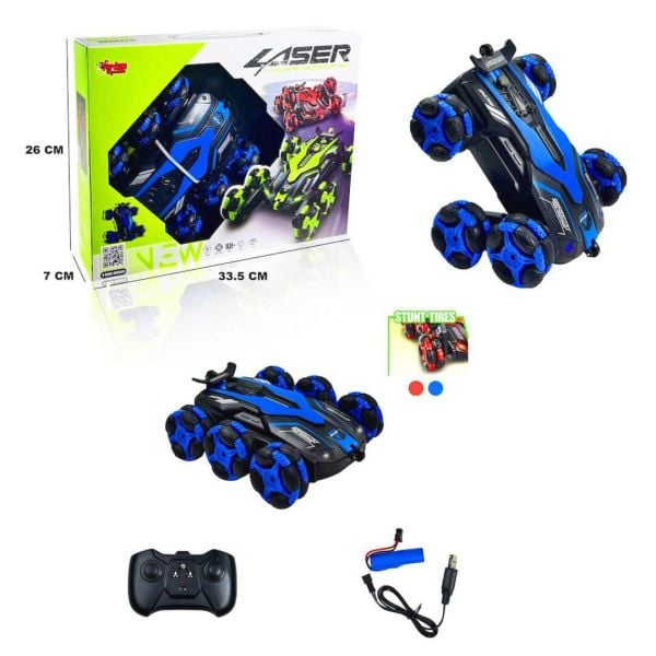 Uzaktan Kumandalı Şarjlı Işıklı 6 Teker Akrobat Araba RQ3021 Mavi
