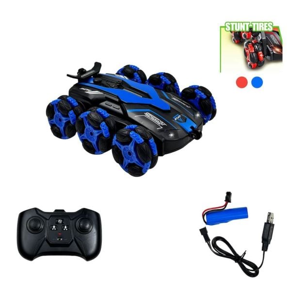 Uzaktan Kumandalı Şarjlı Işıklı 6 Teker Akrobat Araba RQ3021 Mavi