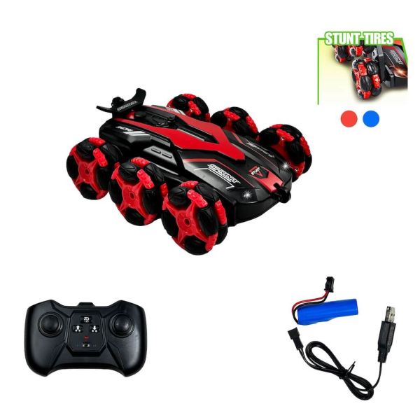 Uzaktan Kumandalı Şarjlı Işıklı 6 Teker Akrobat Araba RQ3021 Kırmızı