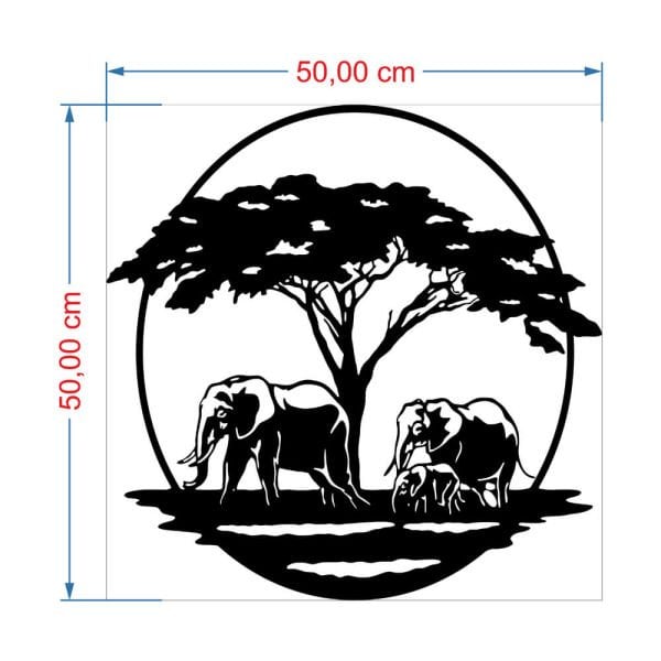 MDF Tablo Dekoratif Ağaç ve Filler MDF-39 50x50 cm - 9mm
