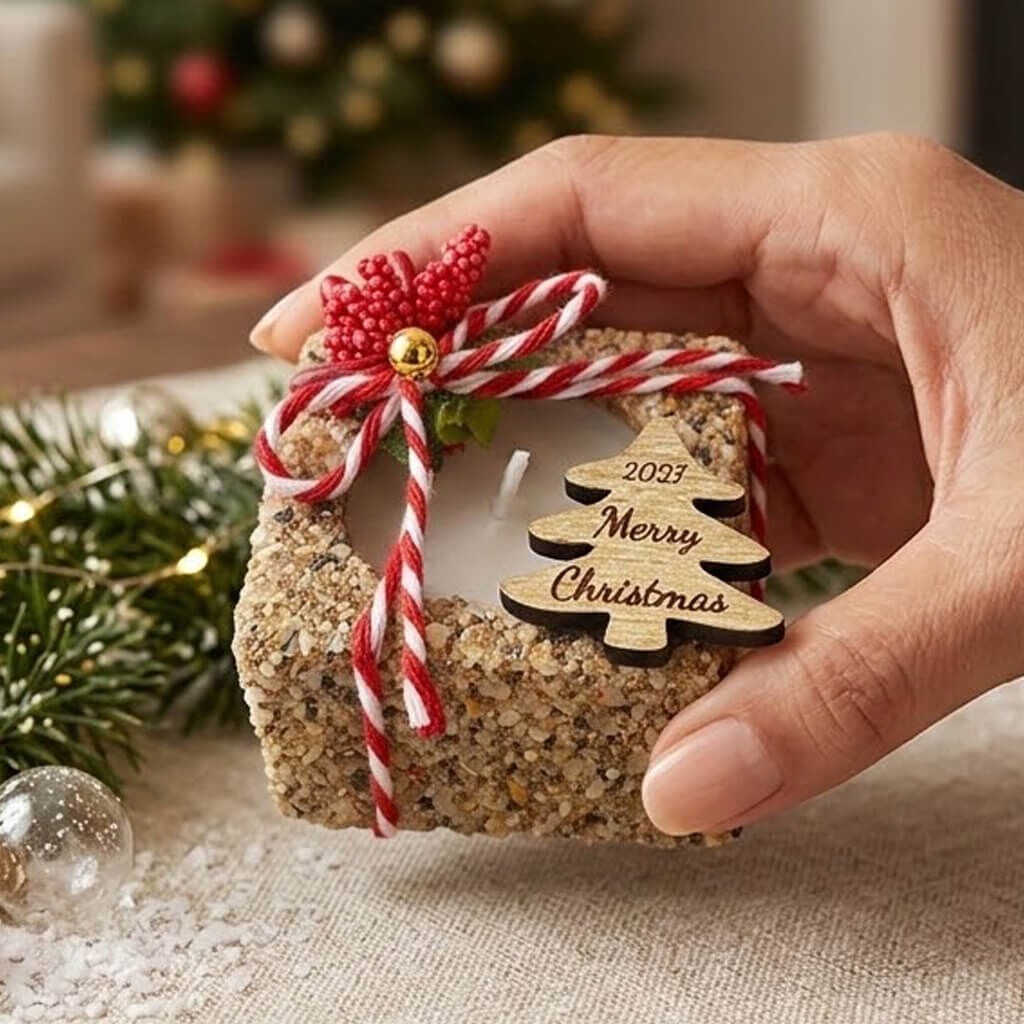 Yılbaşı Süsü ve Hediyeliği Kumlu Ahşap Mumluk YLB-7028 Merry Christmas