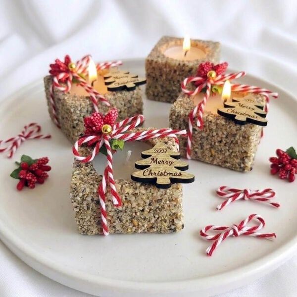 Yılbaşı Süsü ve Hediyeliği Kumlu Ahşap Mumluk YLB-7028 Merry Christmas