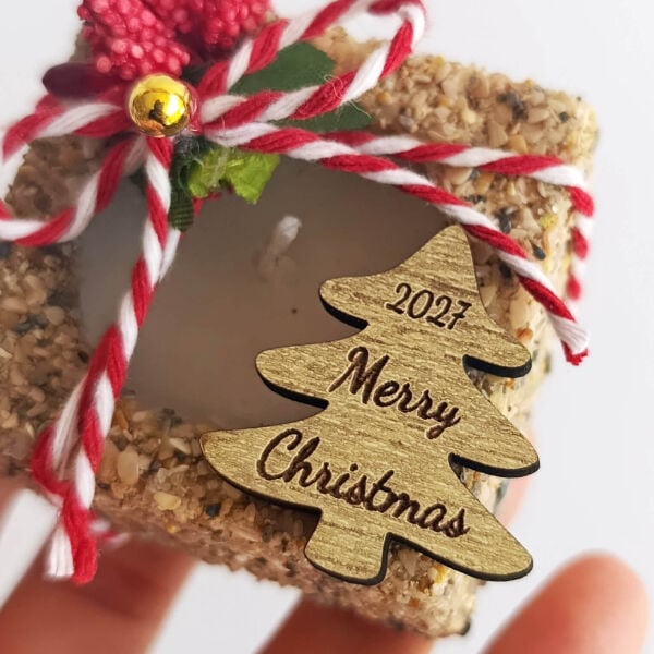 Yılbaşı Süsü ve Hediyeliği Kumlu Ahşap Mumluk YLB-7028 Merry Christmas