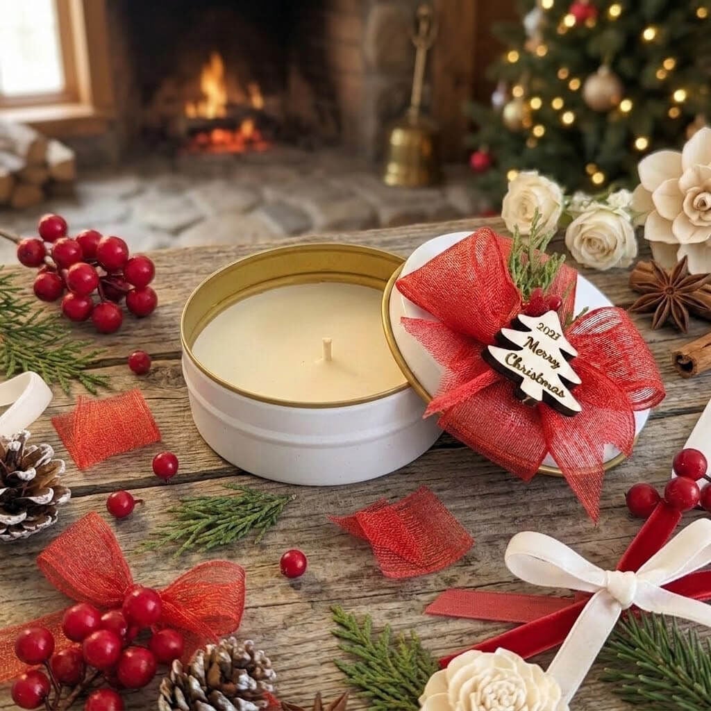 Yılbaşı Süsü ve Hediyeliği Teneke Kutu İçinde Mum YLB-7208 Merry Christmas