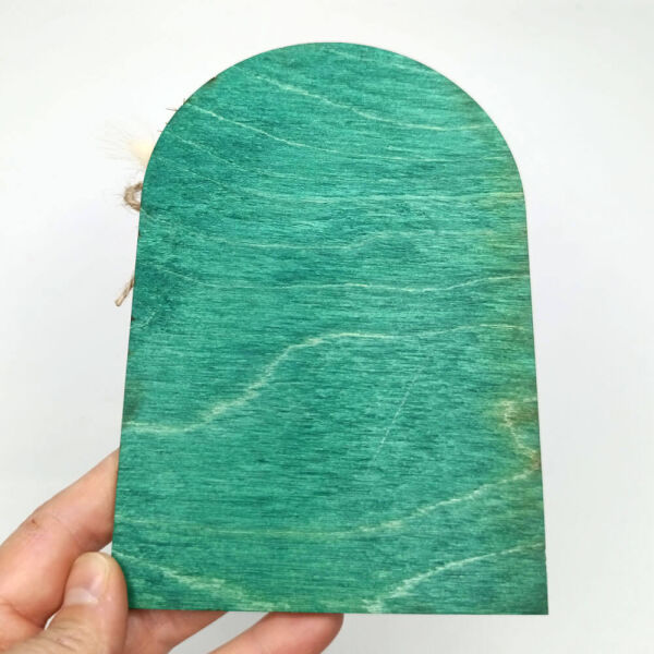 Düğün Davetiyesi Üstten Oval Kesim Cipso Çiçekli Ahşap Davetiye AHD-202608 13x19 cm - Yeşil