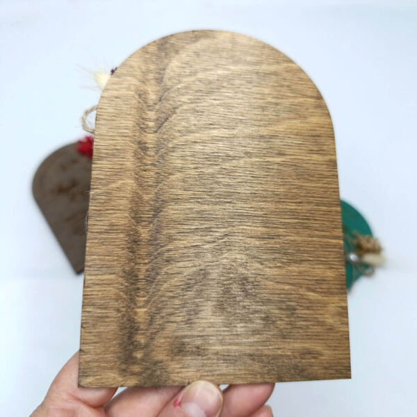 Düğün Davetiyesi Üstten Oval Kesim Cipso Çiçekli Ahşap Davetiye AHD-202608 11x16 cm - Ceviz
