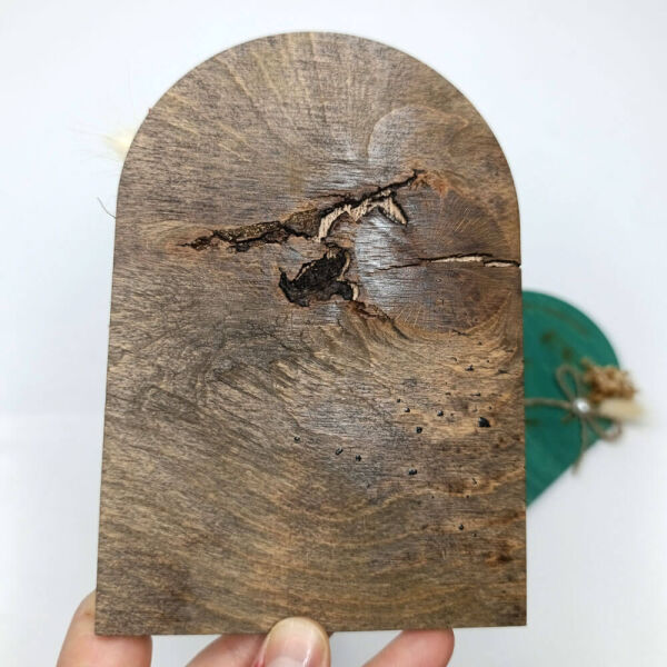 Düğün Davetiyesi Üstten Oval Kesim Cipso Çiçekli Ahşap Davetiye AHD-202608 13x19 cm - Koyu Ceviz