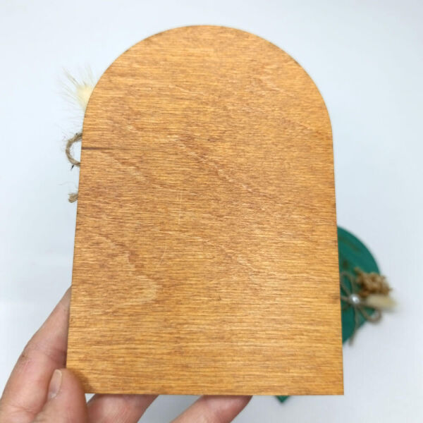 Düğün Davetiyesi Üstten Oval Kesim Cipso Çiçekli Ahşap Davetiye AHD-202608 11x16 cm - Kızıl