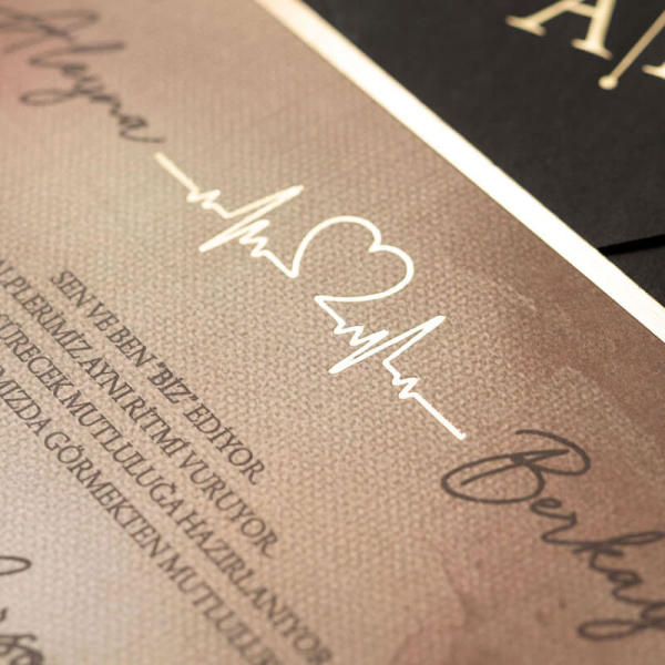 Düğün Davetiyesi İkw-40481 | Siyah Zarflı Kabartma Dokulu Modern Davetiye