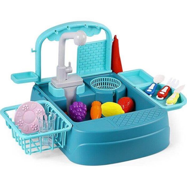 Kitchen Pilli Su Akıtan Oyuncak Mutfak Lavabosu 25 Parça GL-168A-19A Mavi