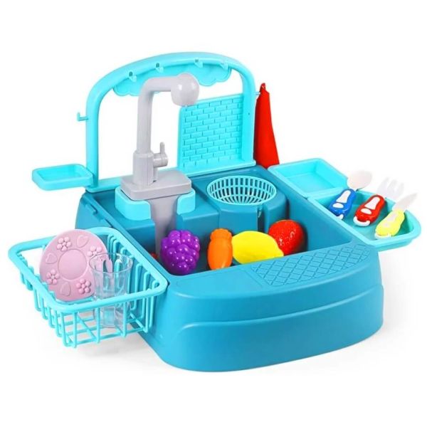 Kitchen Pilli Su Akıtan Oyuncak Mutfak Lavabosu 25 Parça GL-168A-19A Mavi