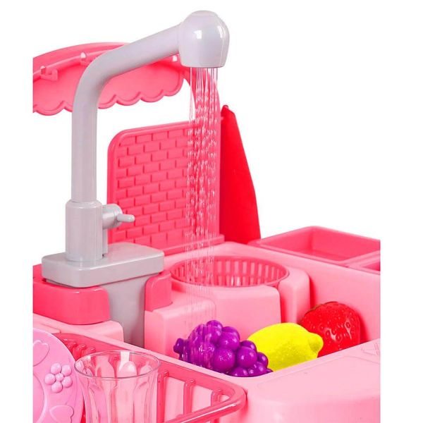 Kitchen Pilli Su Akıtan Oyuncak Mutfak Lavabosu 25 Parça GL-168A-19A Pembe