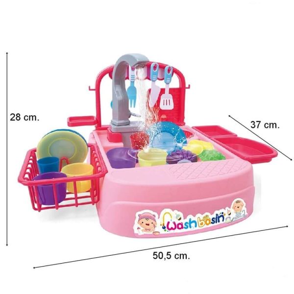 Kitchen Pilli Su Akıtan Oyuncak Mutfak Lavabosu 25 Parça GL-168A-19A Pembe