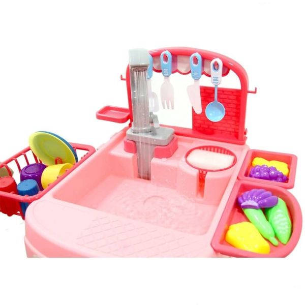 Kitchen Pilli Su Akıtan Oyuncak Mutfak Lavabosu 25 Parça GL-168A-19A Pembe