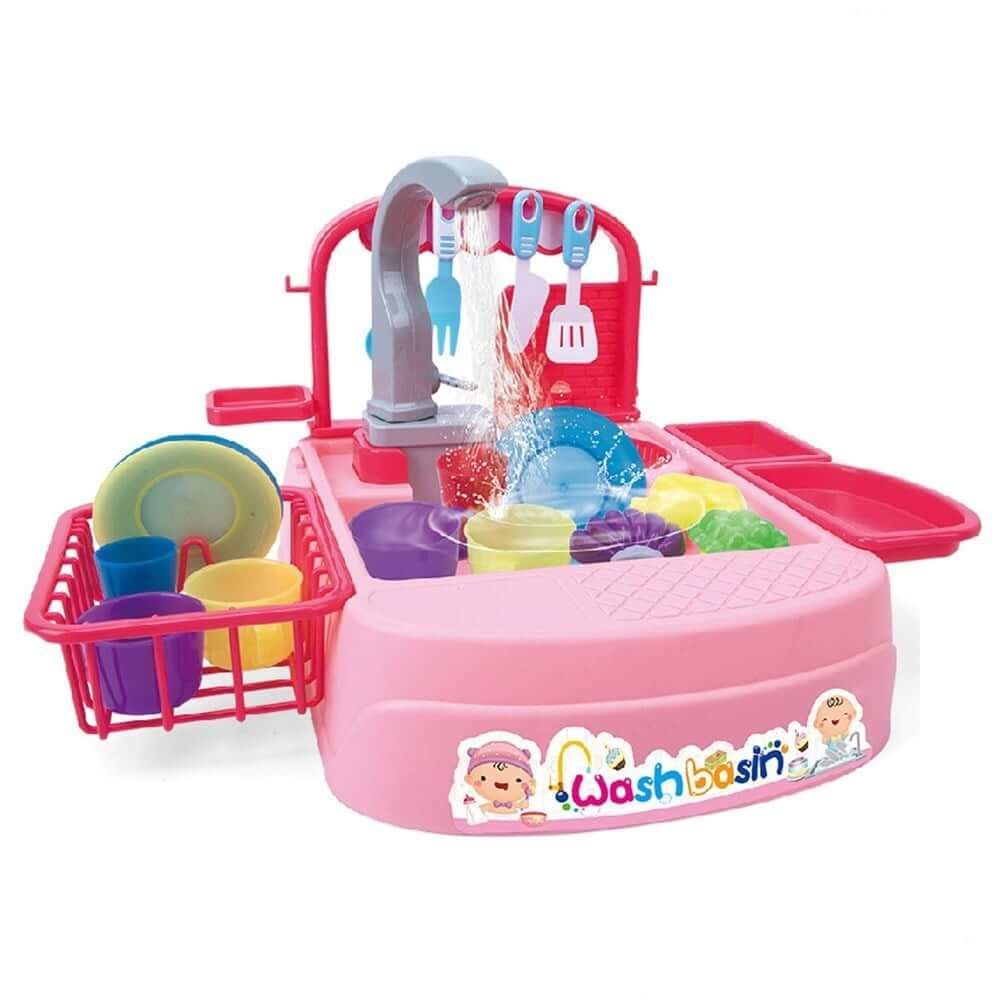 Kitchen Pilli Su Akıtan Oyuncak Mutfak Lavabosu 25 Parça GL-168A-19A Pembe