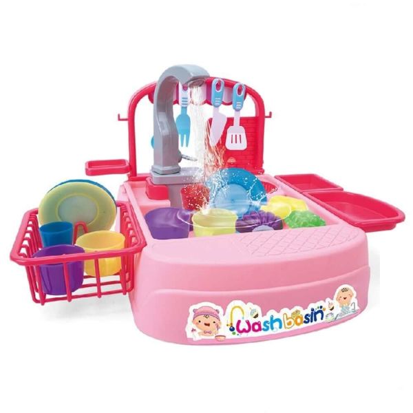 Kitchen Pilli Su Akıtan Oyuncak Mutfak Lavabosu 25 Parça GL-168A-19A Pembe