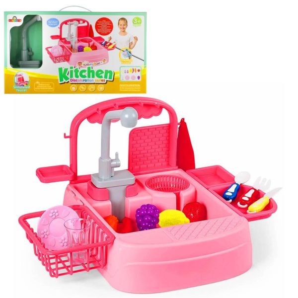 Kitchen Pilli Su Akıtan Oyuncak Mutfak Lavabosu 25 Parça GL-168A-19A Pembe