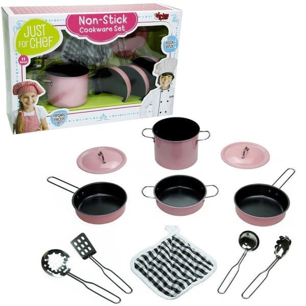 Oyuncak 11 Parça Pembe Renk Emaye Yapışmaz Tencere Seti VR-CH20315