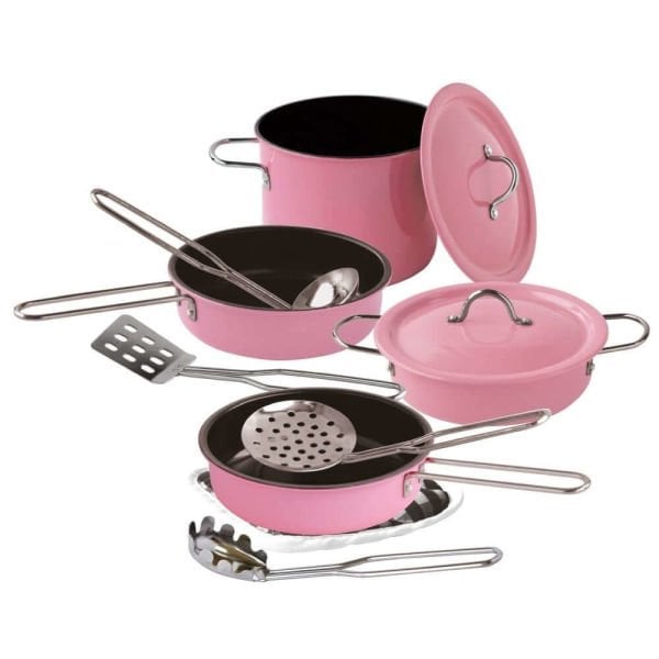 Oyuncak 11 Parça Pembe Renk Emaye Yapışmaz Tencere Seti VR-CH20315
