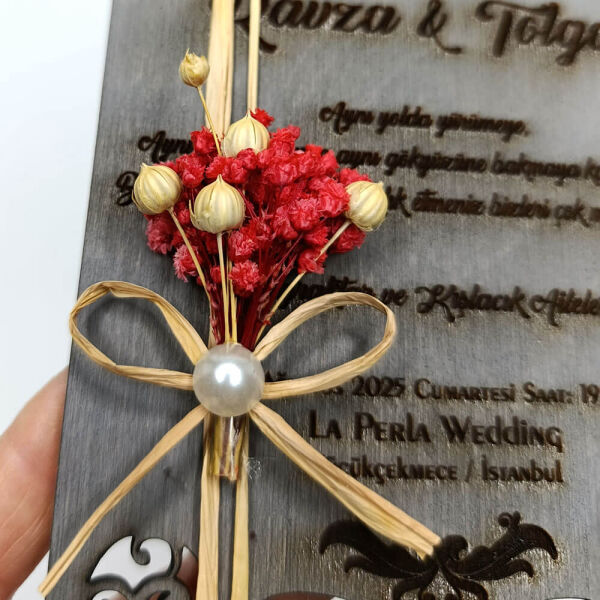 Düğün Davetiyesi Lazer Kesim Desenli Ahşap Davetiye AHD-202610 13x19 cm - Gri