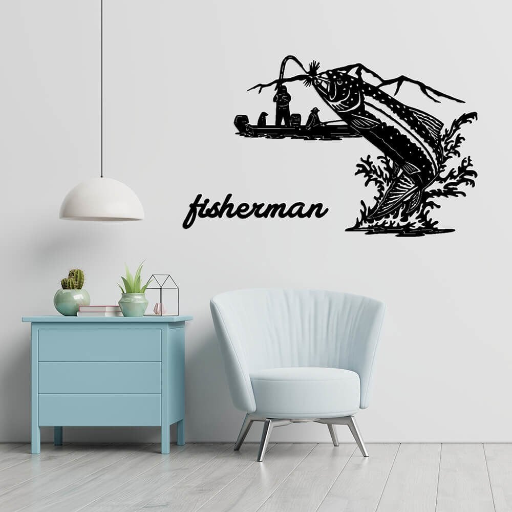 MDF Tablo Dekoratif Büyük Balık ve Fisherman MDF-48 30x22 cm - 9mm