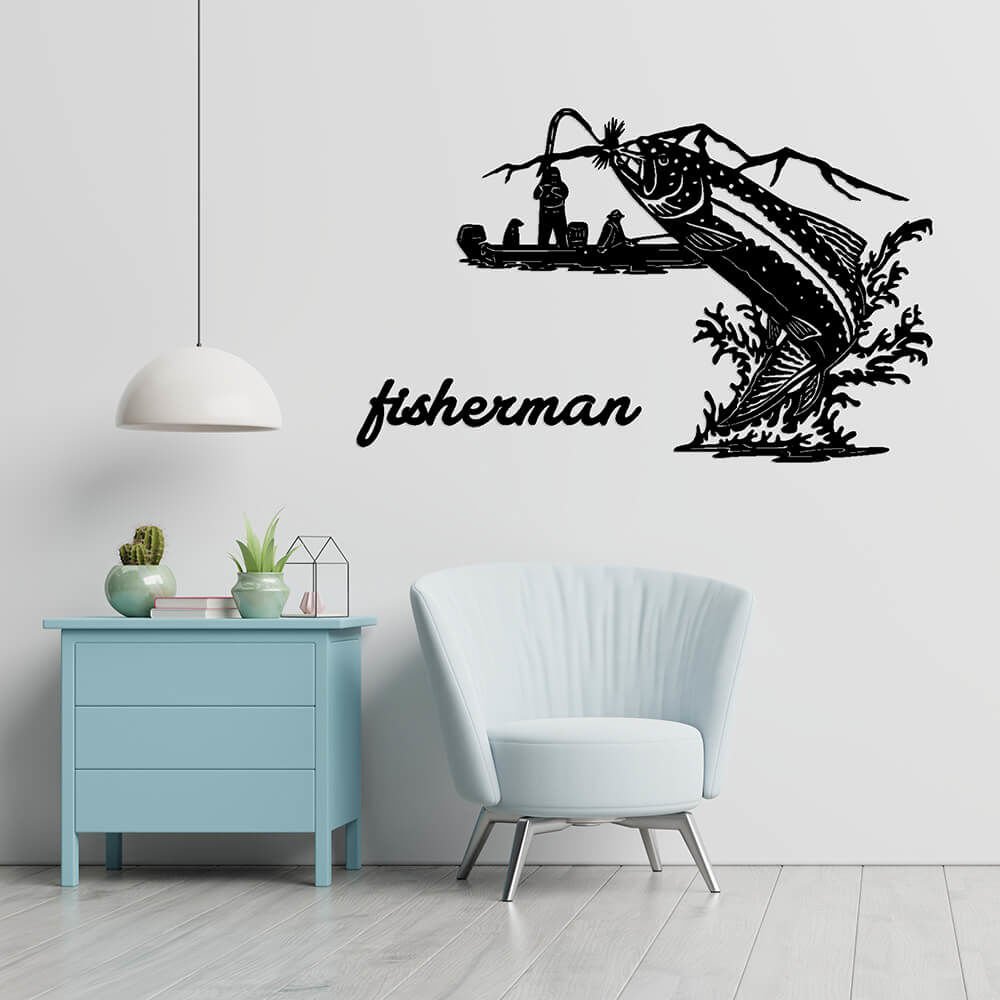 MDF Tablo Dekoratif Büyük Balık ve Fisherman MDF-48 60x45 cm - 9mm