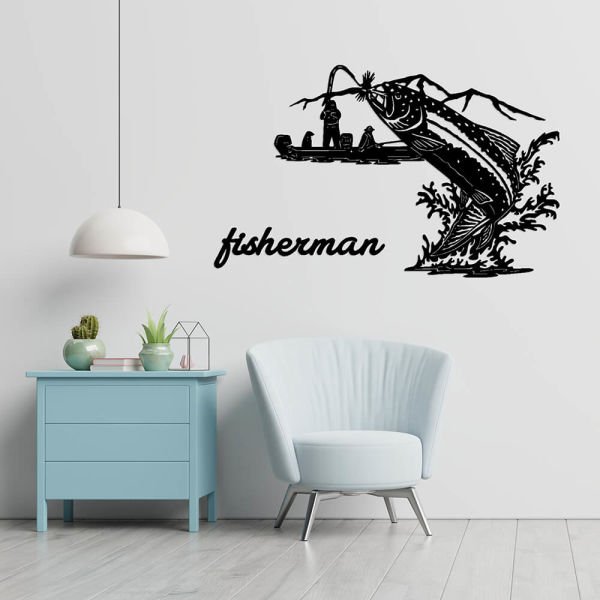 MDF Tablo Dekoratif Büyük Balık ve Fisherman MDF-48 82x60 cm - 3mm