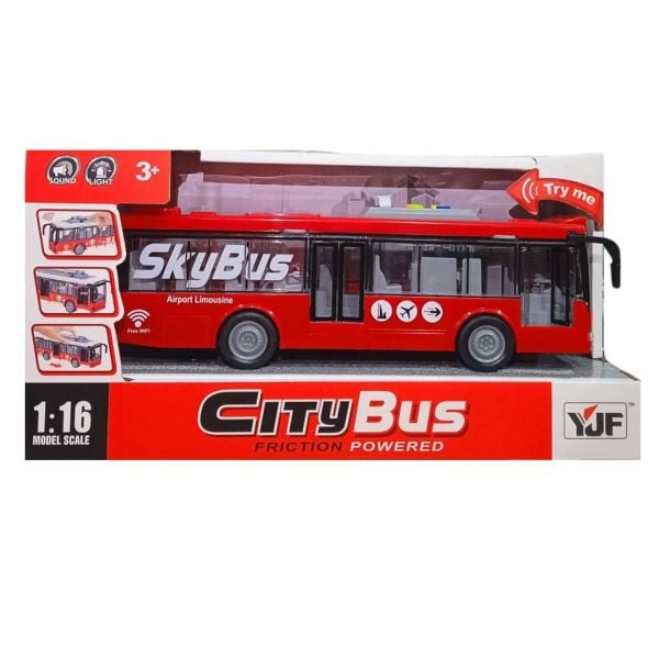 City Bus Pilli Sesli ve Işıklı 30 cm Çek Bırak Oyuncak Otobüs PS-1119-4