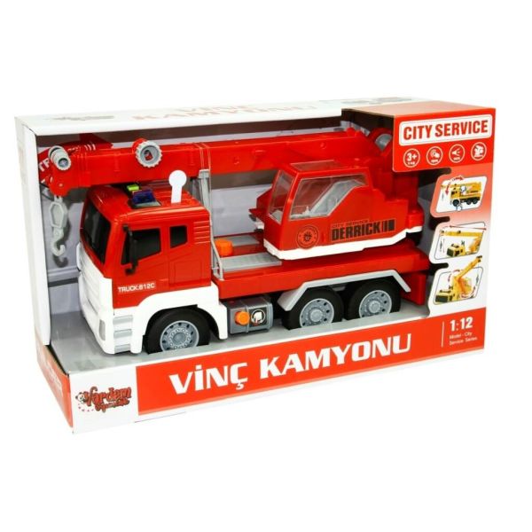 Sürtmeli Sesli Işıklı Hareketli Vinçli Oyuncak Vinç Kamyonu WY812C