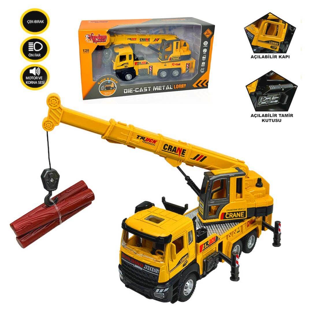 Çek Bırak Oyuncak Kamyon Kule Vinç Sesli ve Işıklı İş Makinesi XX992-02A