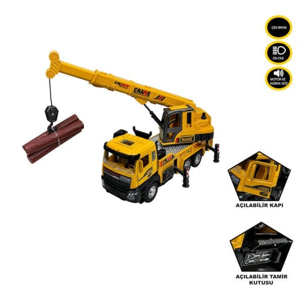Çek Bırak Oyuncak Kamyon Kule Vinç Sesli ve Işıklı İş Makinesi XX992-02A