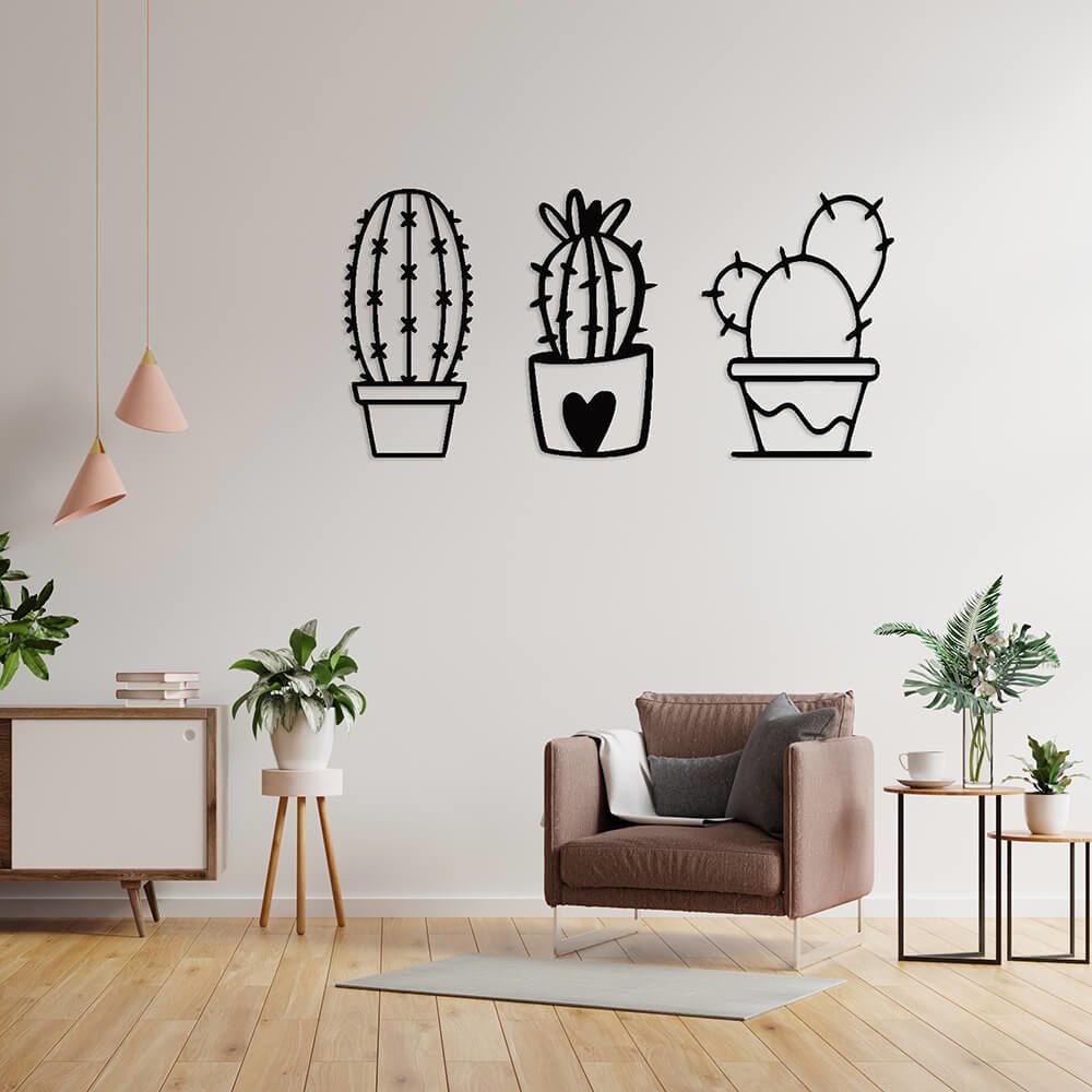 MDF Tablo Dekoratif 3'lü Kaktüs MDF-50 40x30 cm - 3mm