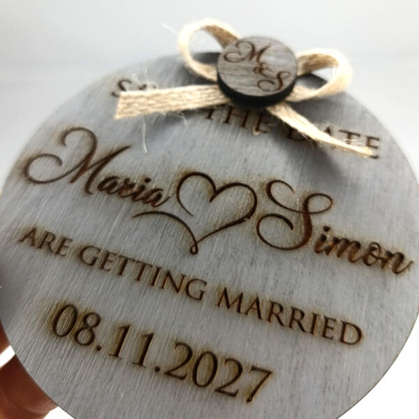 Düğün Davetiyesi Yuvarlak Ahşap Davetiye Magnet AHD-202614 Gri