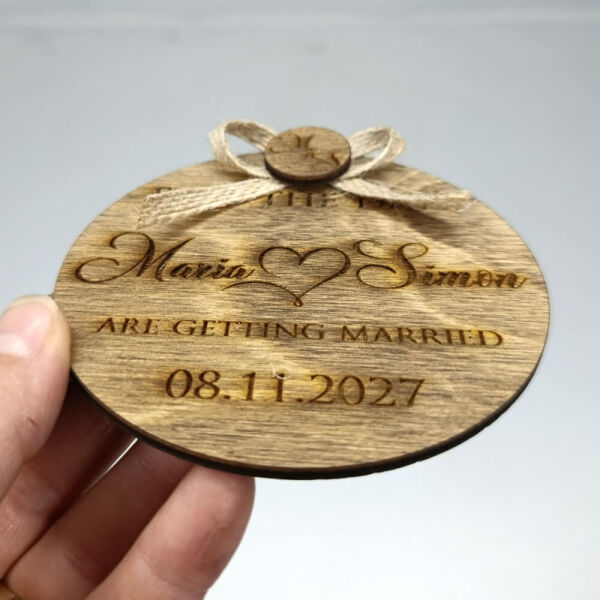 Düğün Davetiyesi Yuvarlak Ahşap Davetiye Magnet AHD-202614 Ceviz