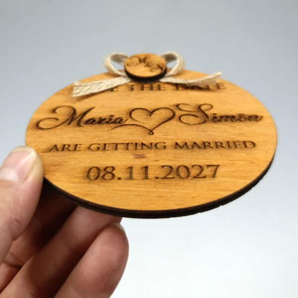 Düğün Davetiyesi Yuvarlak Ahşap Davetiye Magnet AHD-202614 Kızıl