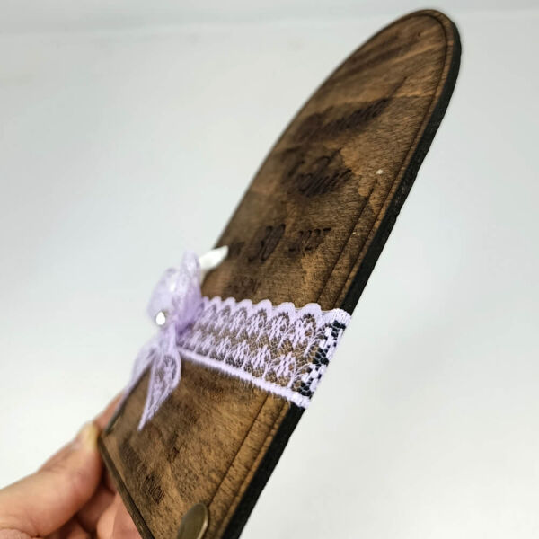 Düğün Davetiyesi Üstten Oval Alt Köşeler Rustik Perçinli Ahşap Davetiye AHD-202615 13x19 cm - Ceviz