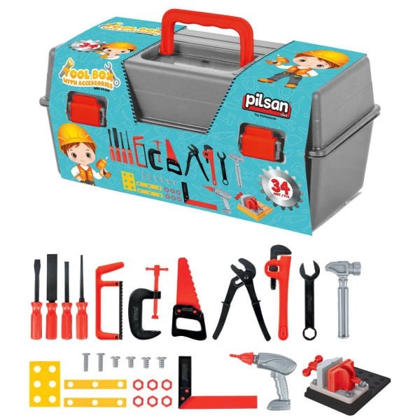 Oyuncak Tamir Marangoz Seti Aksesuarlı 34 Parça Alet Çantası PL-03-248