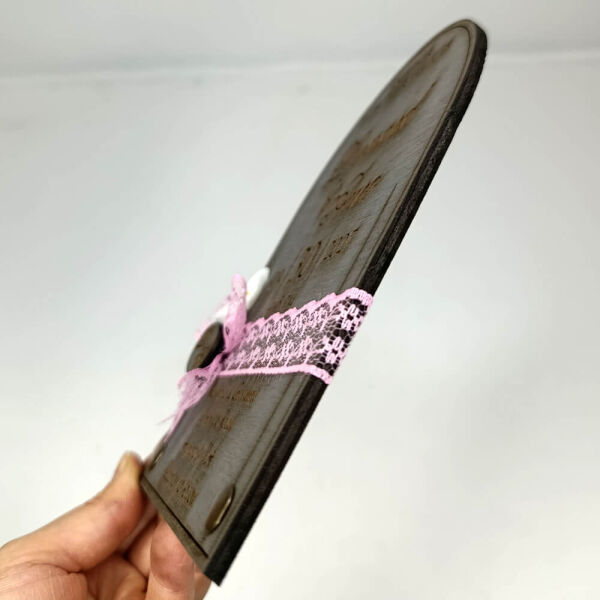 Düğün Davetiyesi Üstten Oval Alt Köşeler Rustik Perçinli Ahşap Davetiye AHD-202615 13x19 cm - Gri