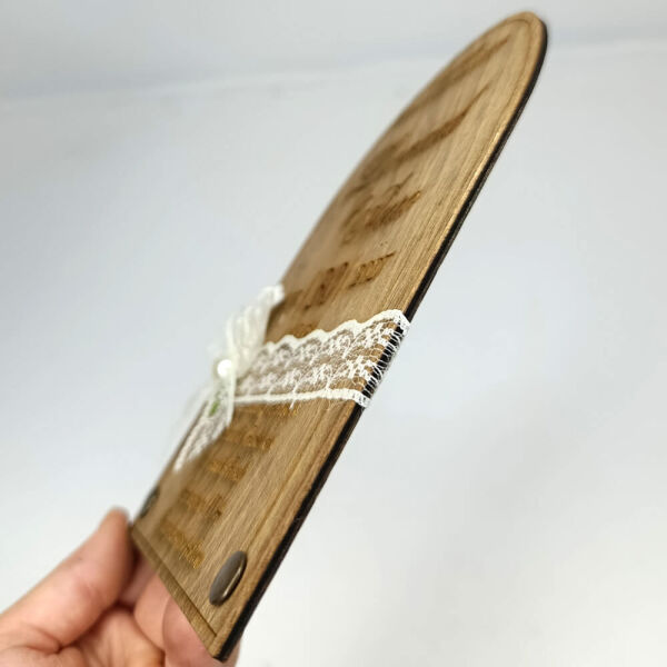 Düğün Davetiyesi Üstten Oval Alt Köşeler Rustik Perçinli Ahşap Davetiye AHD-202615 13x19 cm - Ceviz