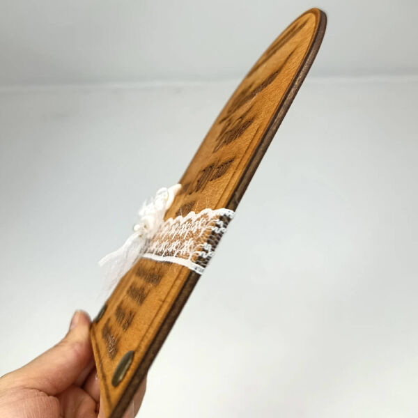 Düğün Davetiyesi Üstten Oval Alt Köşeler Rustik Perçinli Ahşap Davetiye AHD-202615 13x19 cm - Kızıl