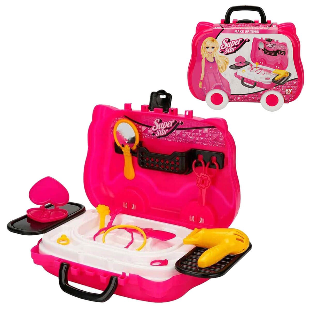 Tekerlekli 18 Parça Oyuncak Güzellik Seti Valizi BP-563