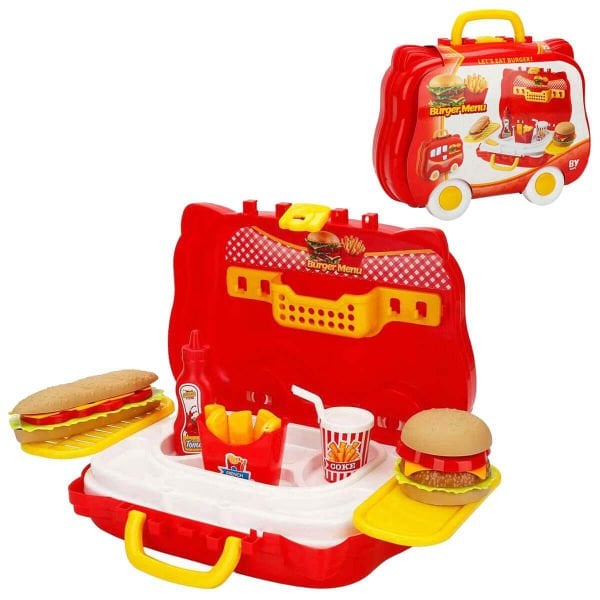 Tekerlekli 25 Parça Oyuncak Burger Menü Hamburger Seti Valizi BP-564