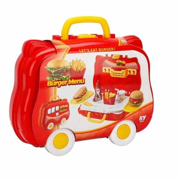 Tekerlekli 25 Parça Oyuncak Burger Menü Hamburger Seti Valizi BP-564