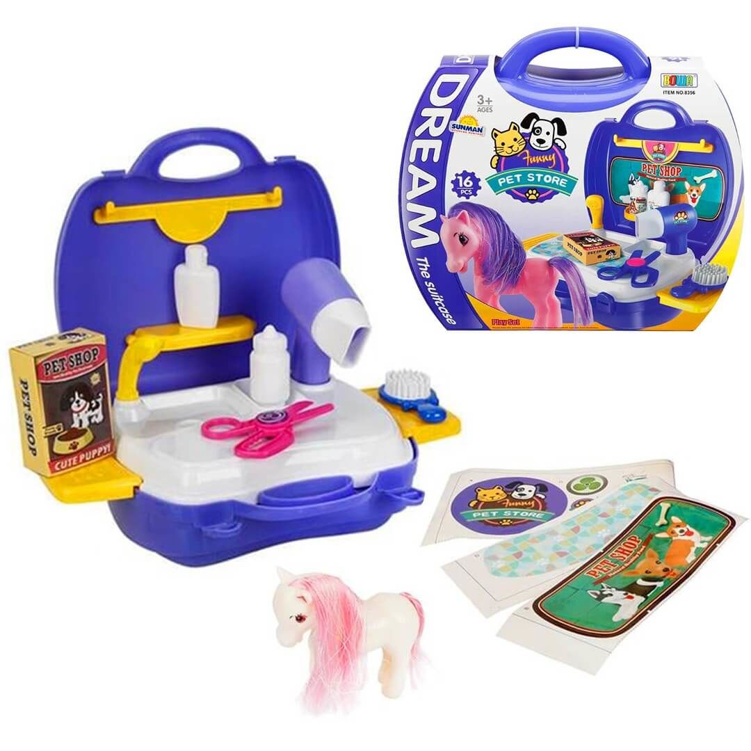Taşıma Çantalı 16 Parça Oyuncak Veteriner Oyun Seti SNM-8314B
