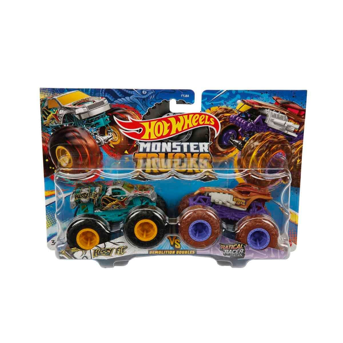 HOT WHEELS FYJ64 Monster Trucks 2'li 1:64 Ölçekli Model Oyuncak Arabalar Hissy Fit ve Ratical Racer