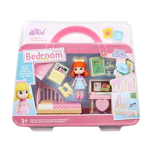 Oyuncak Bebek Nala'nın Ev Oyun ve Yatak Odası Seti MG-6303A-B