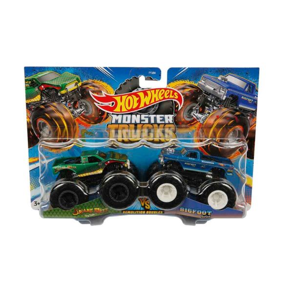 HOT WHEELS FYJ64 Monster Trucks 2'li 1:64 Ölçekli Model Oyuncak Arabalar Snake Bite ve Bigfoot 4x4x4