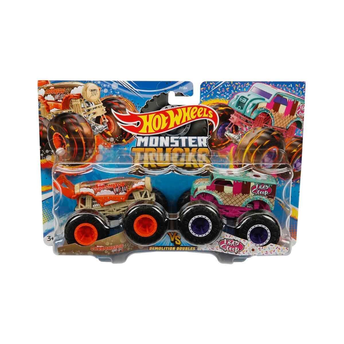 HOT WHEELS FYJ64 Monster Trucks 2'li 1:64 Ölçekli Model Oyuncak Arabalar Carbonator Hwfloat ve 1 Bad Scoop